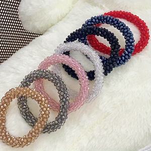 TEMU 7피스 우아한 팔찌와 헤어타이 세트, 반짝이는 비즈 헤어타이, 핸드메이드, 스타일, 크리스마스 선물, 할로윈, 추수감사절, 독립기념일, 이드, 부활절, 휴가, 파티, 야외, , Y2K, 웨딩, 사계절 디자인