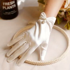 TEMU 브라이덜케어를 위한 우아한 새틴 진주 장식 장갑, 공주님 같은 룩을 위한 간편한 웨딩 장식