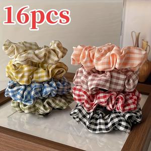 TEMU 8/16개입 프레쉬 스타일 격자 무늬 빅 곱창 머리끈 귀여운 스위트 포니테일 번 헤어링, 모든 헤어 타입에 적합