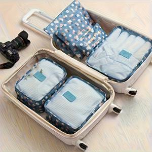 TEMU 6개 다용도 여행용 수납 가방 세트 (폴리에스터 소재), 세탁 및 드라이 클리닝 모두에 적합. 이 가방들은 여행 가방 및 의류를 보호하며 다양한 크기로 제공됩니다.