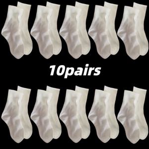 TEMU 봄, 여름, 가을용 고품질 남성용 미드 카프 양말 10켤레 - 편안한 흰색 캐주얼 비즈니스 스포츠 양말