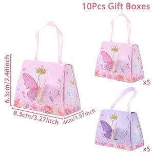 TEMU 그녀/그를 위한 선물 10개입 핑크 & 퍼플 나비 왕관 종이 핸드백 & 토트백 선물용 가방 - 베이비 샤워, 웨딩, 생일 파티용 나비 테마 파티 장식, 왕관 & 나비 디자인 소형 선물 포장