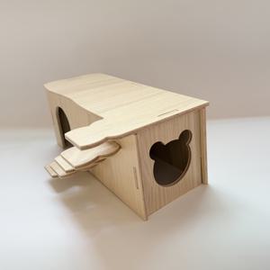 TEMU 햄스터용 나무 수면 둥지, 골든 시리아햄스터 은신처 - 햄스터집 및 서식지, 오르막 사다리가 있는 나무 오두막, 햄스터, 드워프햄스터, 저빌 및 기타 작은 동물용, 조립 필요