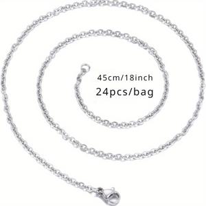 TEMU 24개 스테인리스 스틸 목걸이 체인 세트, 각 18인치 길이, 링크 케이블 및 로브스터 걸쇠 포함, 개인 주얼리 제작에 적합