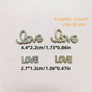 TEMU 20개 실버 골드 럭셔리 라인스톤 러브 모양 문자 폰 케이스 아이패드케이스 컴퓨터 충전기 보관함 메이크업 거울 물병 홈 액세서리 카와이 DIY 헤어핀 신발 버클 공예품