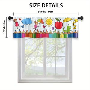 TEMU 2D 플랫 - 2D 플랫 - 2D 플랫 컬러 연필 드로잉 커튼 1개 - 축제 시즌에 집을 장식하는 세련된 옵션. 카페, 거실, 주방의 짧은 창문에 적합