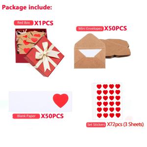TEMU 50개 미니 러브 레터 카드 세트 (미니 봉투 50개, 하트 모양 메모 스트립 50개, 하트 모양 스티커 72개, 리본 선물 상자 1개 포함), 남자친구, , 아내, 엄마, 딸, 아들, 아빠를 위한 러브 레터, 여자를 위한 러브 레터, 
