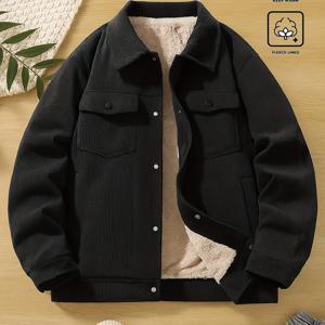 TEMU 남성 가을/겨울용 안감 두꺼운 라펠 코트, 캐주얼 패션 따뜻한 코듀로이 재킷, 심플하고 편안한 솔리드 컬러 코트
