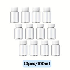 TEMU 30/50/100ml 사이즈의 넓은 입구 투명 플라스틱 병 12개 세트. 재사용 가능하고 채우기가 용이하며, 간편한 접근 및 청소가 가능하도록 설계되었습니다. 약, 사탕, 비타민, 에센셜 오일, 향수, 로션, 파우더 등에 적합합니다.