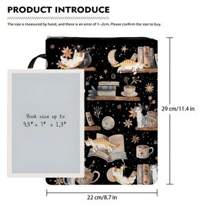 TEMU 지퍼가 달린 고양이 테마 책 커버, 종이책용으로 디자인되었으며 책 보호 슬리브 역할을 하며 커버, 책 보호대, 세탁 가능한 다기능 보관 가방으로 구성되어 학교, 학생, 교사 및 책 애호가에게 적합합니다.