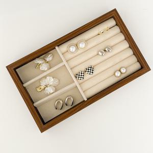 TEMU 월넛 쥬얼리 박스, 내장형 칸막이 트레이 포함, 귀걸이, 스터드 귀걸이, 헤어 타이, 목걸이, 반지, 핸드 액세서리 수납함, 보석함