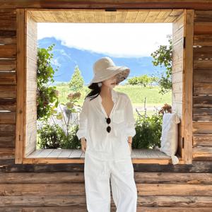 TEMU 여성용 와이드 브림 햇빛 가리개, 리버스 플로럴 디자인, 사계절에 적합한 비치 햇, 부드러운 상단 여름 야외 액세서리