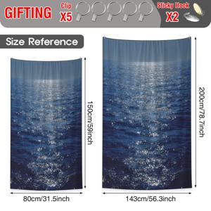 TEMU 반투명 쉬폰 소재의 반짝이는 바다 물결 패턴 프린트 장식 태피스트리가 1개입니다. 거실 및 침실의 벽 장식에 이상적이며, 자연스러운 스타일의 이 예술 작품은 문 커튼 장식 및 빛 필터링 태피스트리 역할도 하며, 1개입니다.