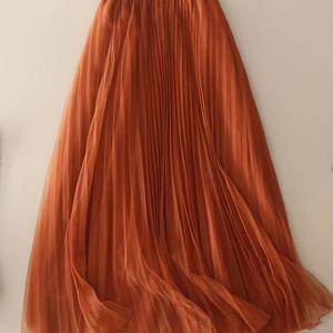 TEMU 우아한 빈티지 메쉬 롱 스커트 | 여성용 스트레치 허리 A라인 스커트, 단색, 봄/가을에 적합