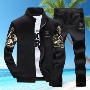 TEMU 봄/가을 스타일 플리스 지퍼업 프린트 가디건 캐주얼 스포츠 투피스 세트