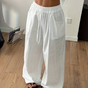 TEMU 여성용 심플 스타일 휴가 캐주얼 베이직 데일리웨어 편안한 로우웨이스트 팬츠 - 070