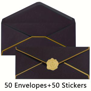 TEMU 50장 V-플랩 비즈니스 봉투, 골드 테두리 #10 봉투, 150gsm 종이, 골드 스티커 포함, 사무실, 수표, 편지 발송용, 9.45 X 4.13 인치