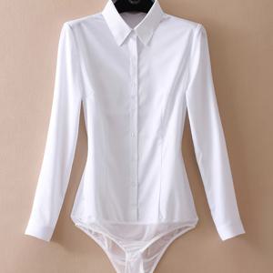 TEMU 편안한 스트레치 칼라 화이트 셔츠, 슬림핏, 주름 방지 셔츠, 여성용 원피스 긴팔 프로페셔널 점프수트