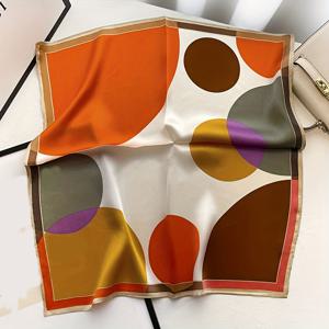 TEMU 100% 실크 헤드스카프, 봄/여름 스카프, 오렌지 원형 플로럴 패턴, 여성용 젊은 우아함, 스타일 목걸이, 해변 바캉스, 하이킹용 햇빛 차단, 생일 파티, 주말 공원 나들이, 정장 스카프, 핸드백 리본