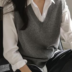 TEMU 2025년 신상 봄/가을 여성용 브이넥 베스트 가디건, 루즈핏, 아우터웨어, 가을/겨울용 다용도, 스웨터와 레이어드용