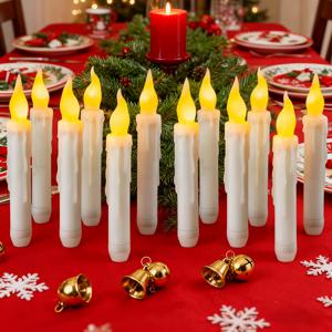 TEMU 실물 같은 노란색 LED 조명이 특징인 배터리 구동 플레임 테이퍼 캔들 12개 세트. 할로윈 및 크리스마스에 완벽하며 테이블 센터피스에 어두운 분위기를 연출하며 벽난로, 식탁에 적합합니다.