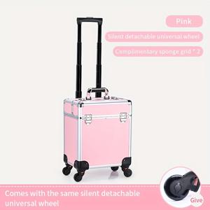 TEMU 롤링 디자인의 화장품 여행용 트롤리. 서랍과 4개의 트레이가 특징이며, 메이크업 , 네일 기술자, 헤어 스타일리스트에게 이상적입니다. 이 블랙 수납 트렁크는 이동 중인 전문가에게 완벽합니다.