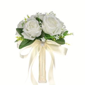 TEMU 결혼식 및 약혼식에 적합한 흰색 인조 장미 부케 1개, 크기 7.8 x 9.8인치, 신부 및 신부 들을 위해 디자인됨. 결혼식 및 약혼식 장식, 야외 사진 소품으로 이상적입니다.