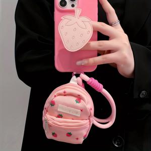 TEMU 딸기 지갑 모바일 로프 키 카드 가방 펜던트 아웃도어 목걸이 휴대폰 체인