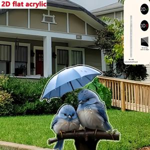 TEMU 2D 플랫, 2D 플랫 블루 버드 우산 정원 스태크 - 아크릴 동물 조각, 야외 잔디 장식, 바닥 설치, 동물 테마, 플라스틱 재질, 할로윈 야외 장식, 전기나 배터리가 필요하지 않습니다, 정원 장식