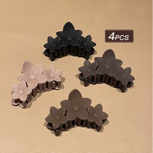 TEMU 심플한 꽃무늬 헤어 집게핀 4개, 봄-여름 패션 헤어 액세서리, 데일리용 심플하고 캐주얼한 헤어 집게핀, 대학생용