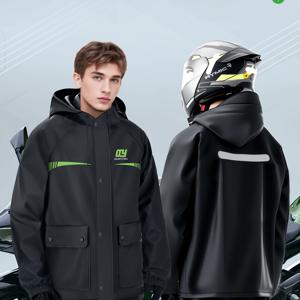 TEMU 남성용 범용 라이딩 수트 - 솔리드 블랙 디자인, 스냅 버튼 + 지퍼, 반사 스트립 (뒷면), 큰 포켓, 방수 남성용 라이딩 폰초, 라이딩, 야외 작업, 캠핑에 적합