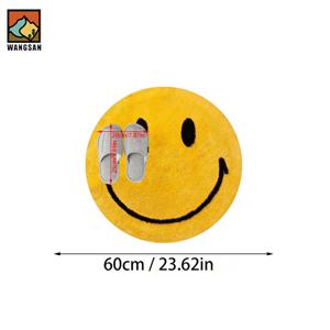 TEMU 2D 플랫, 2D 플랫, 원형 플랫 욕실 매트 1개, 활기찬 노란색 얼굴 디자인, 플란넬 소재로 제작. 이 플러시 매트는 욕실, 주방, 거실 및 기타 환경에서 사용하기에 이상적입니다. 세탁기 사용 가능, 미끄럼 방지 기능