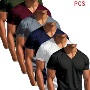 TEMU V넥 티셔츠 6종 혼합 세트. 생각보다 훨씬 편안합니다. 약간의 신축성, 테일러드 핏, 다재다능한 디자인, 남성용 반팔 티셔츠, 스웨트셔츠, 속건성 스포츠 탑, 모던 컷, 캐주얼 스포츠웨어, 탄성 있는 원단.
