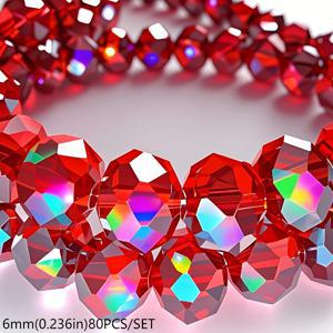 TEMU 4/6/8mm 약 110/80/60개 오스트리아 레드 AB 컬러 구멍이 있는 인조 비즈, 고급스러운 반짝이는 루즈 비즈 DIY 팔찌 목걸이 귀걸이 공예 액세서리 비즈 & 비즈 세트