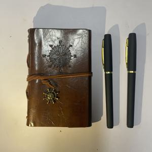 TEMU 3개 세트 학술 저널, 매트 빈티지 가죽 노트북 + 블랙-골드 젤펜 2개 - 빈티지 해적 테마 나비컴퍼스 디자인, 하드커버 메탈 클래스프 및 스파이럴 바인딩, 내구성 있는 커버의 기발한 다이어리