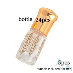 TEMU 12/24개 3ml 우아한 골든 밀 이어 에센셜 오일 병 - 골든 뚜껑, 투명 디자인, , 향수 및 홈 데코용, 대량 패키지 가능, 깔때기 포함 5개