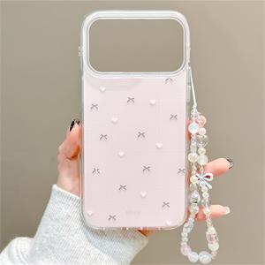 TEMU 휴대폰 케이스 - 고급스럽고 귀여운 리본 매듭 하트 체크무늬 스타일 광택 소프트 아이폰 17 16 15 14 13 11 12 Pro Max 16 15 14 Plus 케이스, 스타일리시하고 달콤한 시크한 3D 나비 팔찌 손목 밴드 미끄럼 방지 보호 백 커버