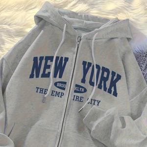 TEMU D90 여성용 [뉴욕 레터] 지퍼 가디건 스웨트셔츠 재킷, 네이비 캐주얼 다용도 스웨트셔츠, 가벼운 사계절 세탁기 사용 가능 탑-Dxl542