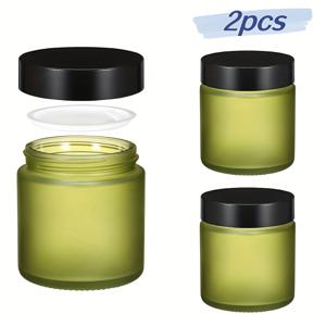 TEMU 누수 방지 라운드형 밀폐 빈 유리병 1개/2개 세트, 4oz (약 113.4g), 안감 처리된 뚜껑 포함, 로션, 파우더, 연고용 (완두콩 그린)