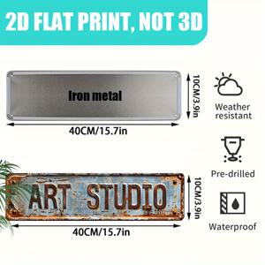 TEMU 2D 플랫 - 빈티지 '아트 스튜디오' 메탈 벽걸이 간판, 2D 플랫 디자인 - 16X4인치 러스틱 스타일 장식, 배터리 불필요, 간편한 걸이식 레트로 장식, 블루-그레이 디스트레스드 메탈 플레이트, 가정, 침실, 현관에 적합, 클래식 디자인
