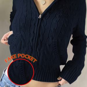 TEMU 여성용 밀짚 자카드 후드 지퍼업 가디건 스웨터 - 부드러운 슬림핏 디자인, 포켓 포함 솔리드 컬러 탑, 중간 신축성 가을 겨울 캐주얼 파티 & 워크웨어 패션 코트, 다용도 우아한 여성복, 통기성 원단 후드티