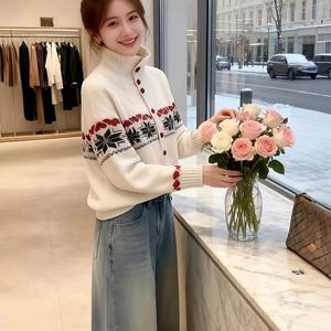 TEMU 터틀넥 가디건 여성 싱글브레스트 연령감소 슬림핏 멀티탑