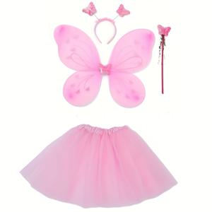 TEMU 여성을 위한 요정 날개와 발레 스커트가 특징인 4pcs 세트 - 레이스 스타일, 러플 헴으로 우아하게 디자인되었으며 할로윈 및 테마 파티에 완벽합니다.