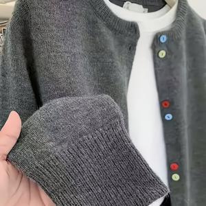 TEMU 여성용 방향성 가을/겨울 단색 버튼 카디건