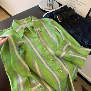 TEMU 여성용 루즈핏 긴팔 캐주얼 셔츠 (그린 ), 가을에 완벽, 스타일리시하고 편안한 한국 스타일, 출퇴근복으로 이상적이며 카디건으로도 활용하기 좋습니다.