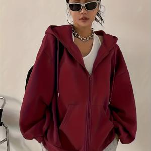 TEMU 파인 지퍼 스웨트셔츠 여성 자켓 봄 가을 겨울 2025 신상 유럽 미국 스타일 후드 슬림 가디건 탑-082