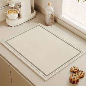 TEMU 저소음 주방 석회질 물 흡수 매트 - 베이지색 조리대 보호대, 회색 테두리, 내열성, 세탁 불가, 커피 머신 및 식기 건조에 적합, 내열 매트 | 고급스러운 패턴 디자인 | 부드러운 질감 매트