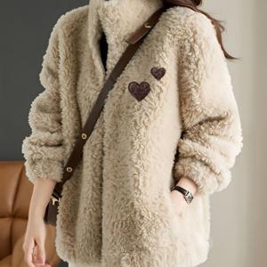 TEMU 여성용 트렌디 겨울 벨벳 두꺼운 양면 벨벳 스탠드업 칼라 따뜻한 스웨터 여성 카디건 지퍼 플리스 자켓