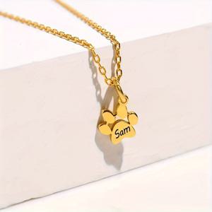 TEMU 맞춤형 발자국 프린트 목걸이, 18K 도금, 고양이와 강아지 애호가를 위한 이름 각인 주얼리, 심플한 패션 디자인, 그녀를 위한 완벽한 선물, 발렌타인데이 선물, 크리스마스 선물