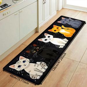TEMU 1pc 귀여운 고양이 프린트 주방 바닥 매트 - 다색 긴 털 부드러운 폴리에스터, 미끄럼 방지 고무 베이스, 실내/실외 사용, 거실, 침실, 주방 장식에 완벽, 주방 바닥 매트 | 재미있는 고양이 디자인 | 내구성 있는 바닥 매트, 고양이 장식